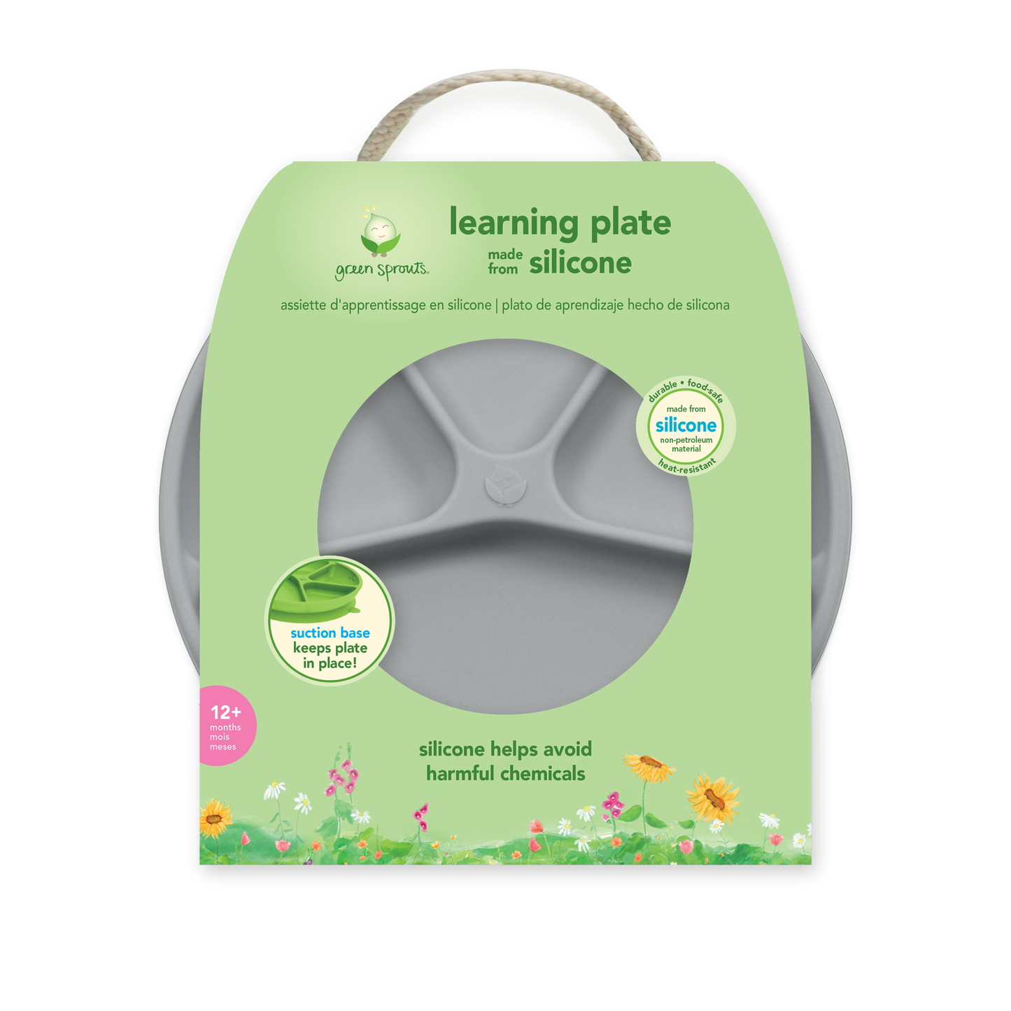 Plato de Silicona Ventosas Gris Green Sprouts