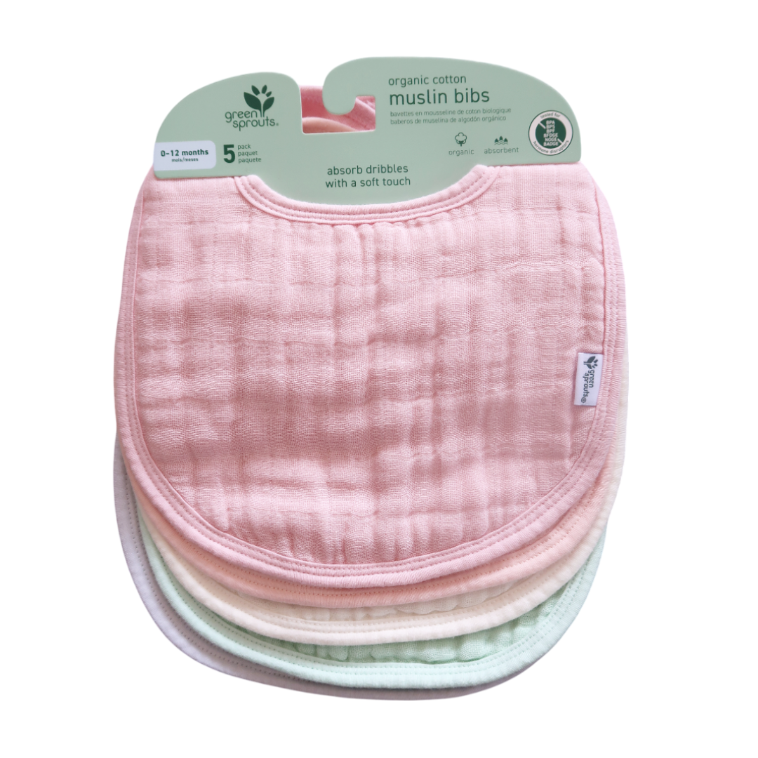 Pack 5 Baberos Muselina Algodón Orgánico Rosa Pastel Green Sprouts
