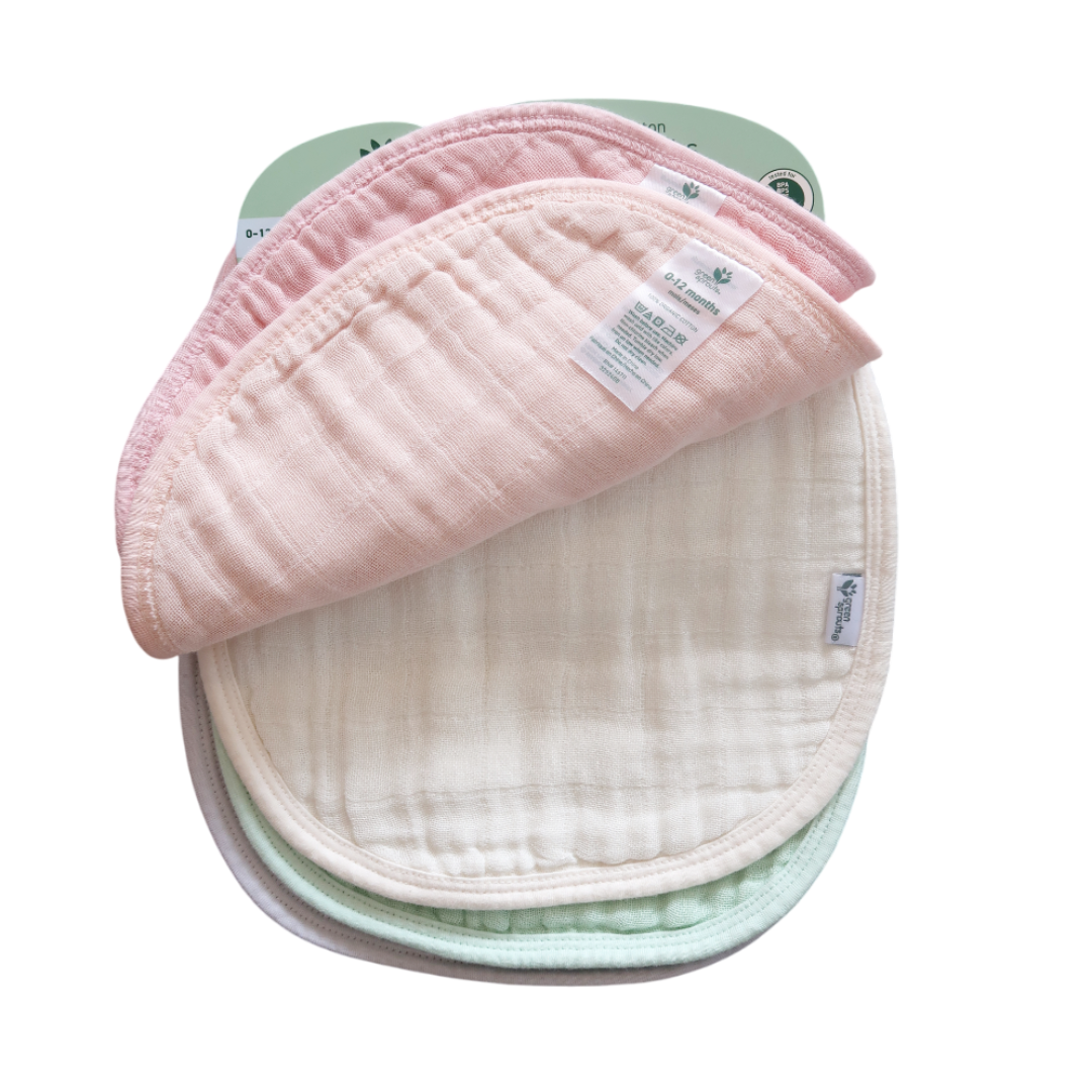 Pack 5 Baberos Muselina Algodón Orgánico Rosa Pastel Green Sprouts
