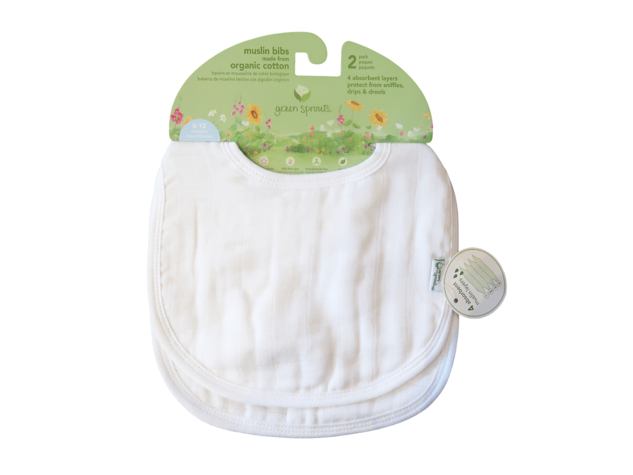 Pack 2 Baberos Muselina Algodón Orgánico Blanco Green Sprouts