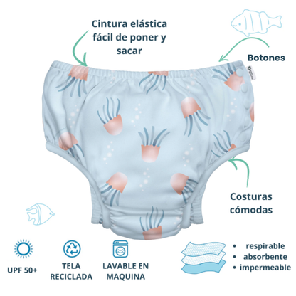 Pañal de Agua Reutilizable Broches Laterales Medusas Green Sprouts