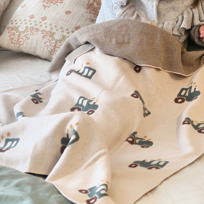Manta Tejida 100% Algodón Tractores Beige