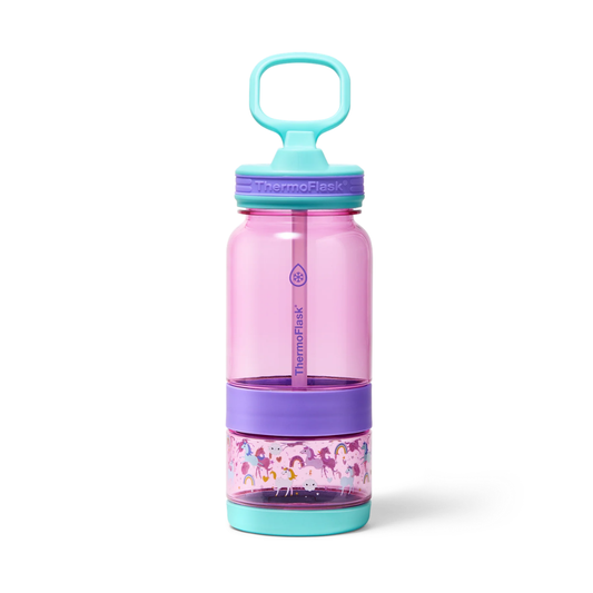 Botella Tritan™ 2 en 1 para Agua y Snacks Unicornios Thermoflask
