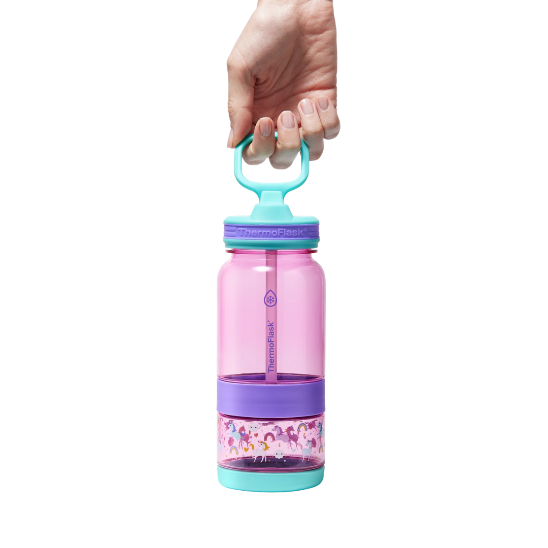 Botella Tritan™ 2 en 1 para Agua y Snacks Unicornios Thermoflask