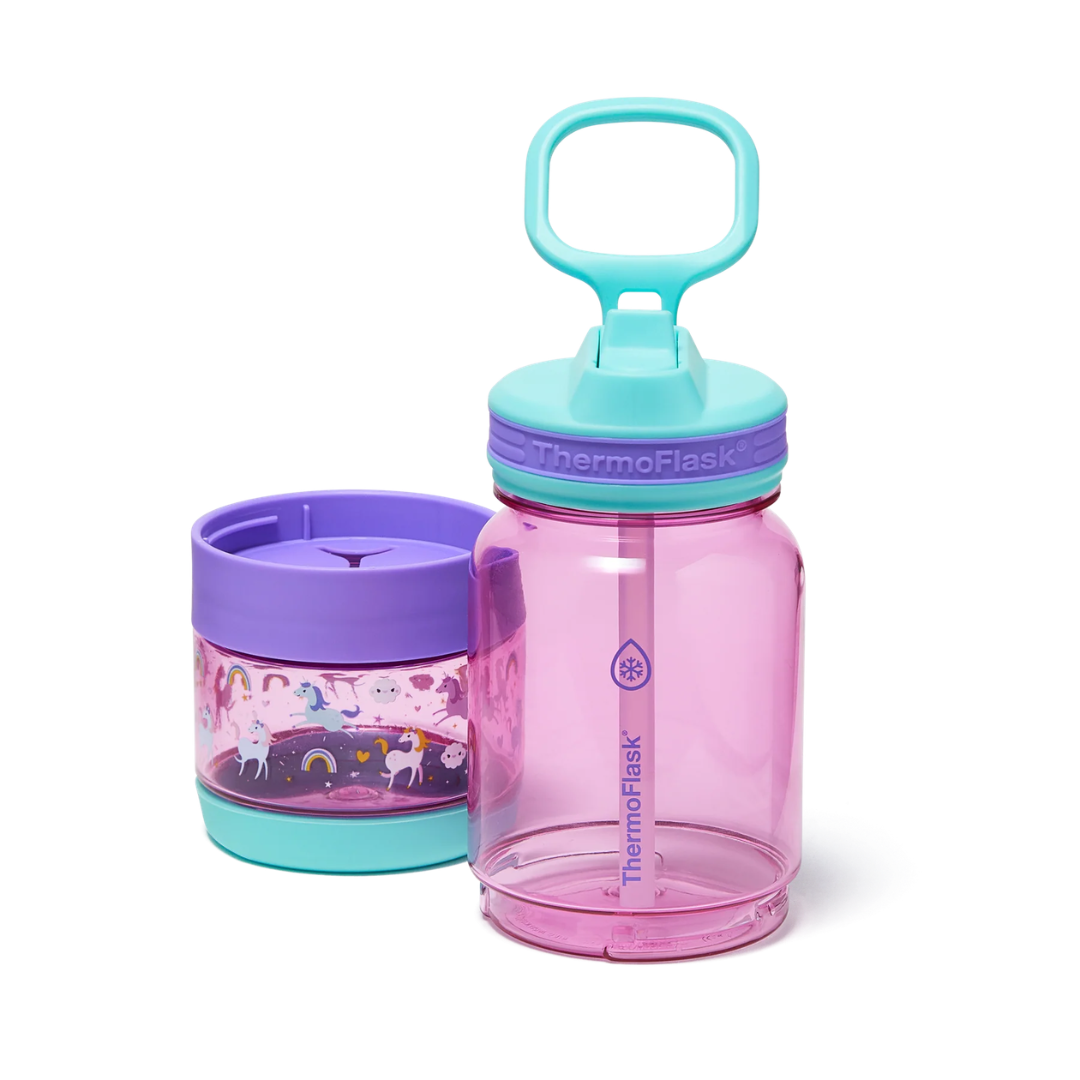 Botella Tritan™ 2 en 1 para Agua y Snacks Unicornios Thermoflask