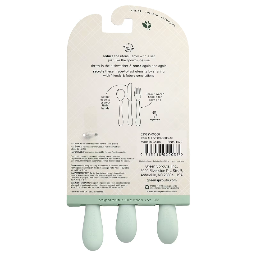 Cubiertos Aprendizaje Acero Inoxidable Verde Green Sprouts