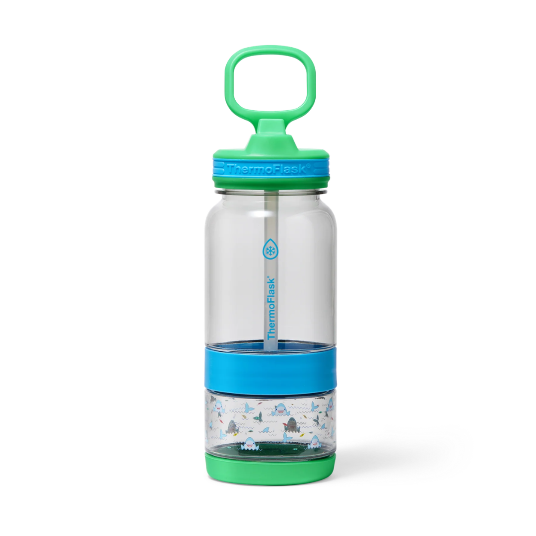 Botella Tritan™ 2 en 1 para Agua y Snacks Tiburones Thermoflask