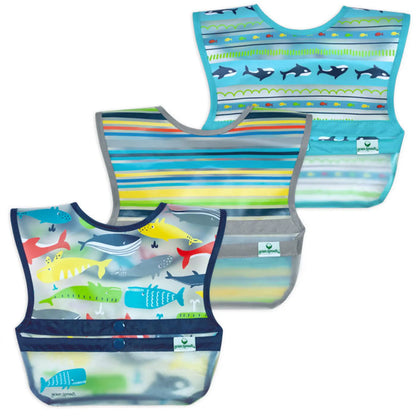 Pack 3 Baberos Snap & Go Azul Ballena Green Sprouts (6-24m)