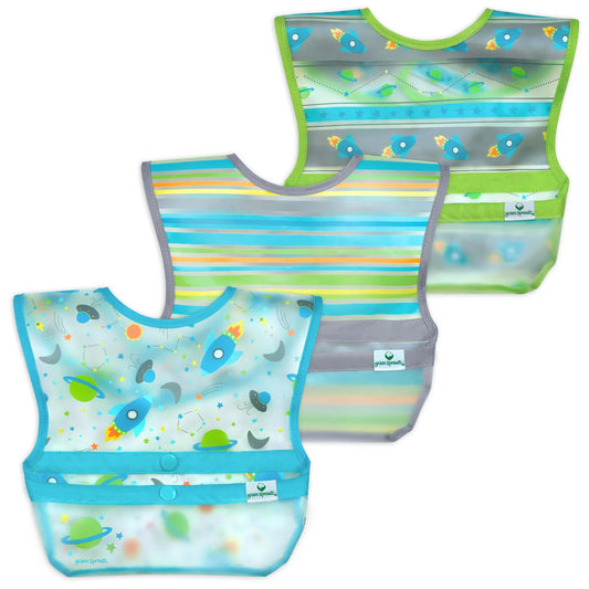 Pack 3 Baberos Snap & Go Celeste Espacial Green Sprouts