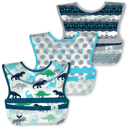 Pack 3 Baberos Snap & Go Azul Dino Green Sprouts