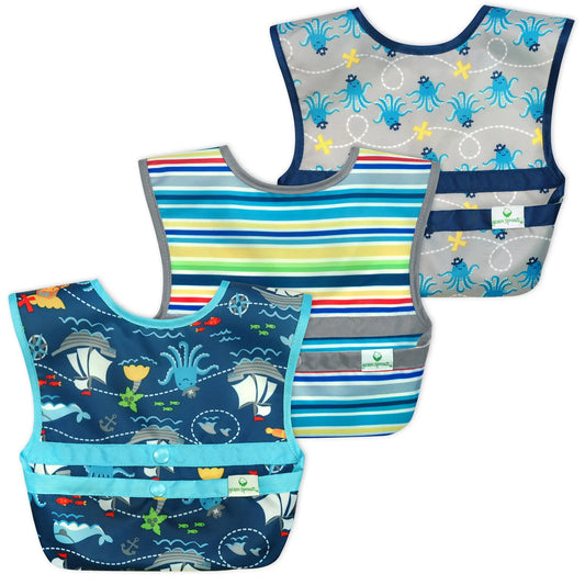 Pack 3 Baberos Snap & Go Azul Pirata Green Sprouts