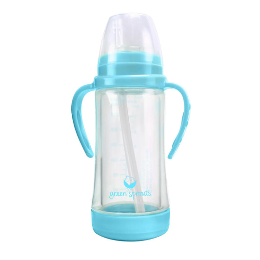 Botella de Vidrio con Bombilla Celeste Green Sprouts