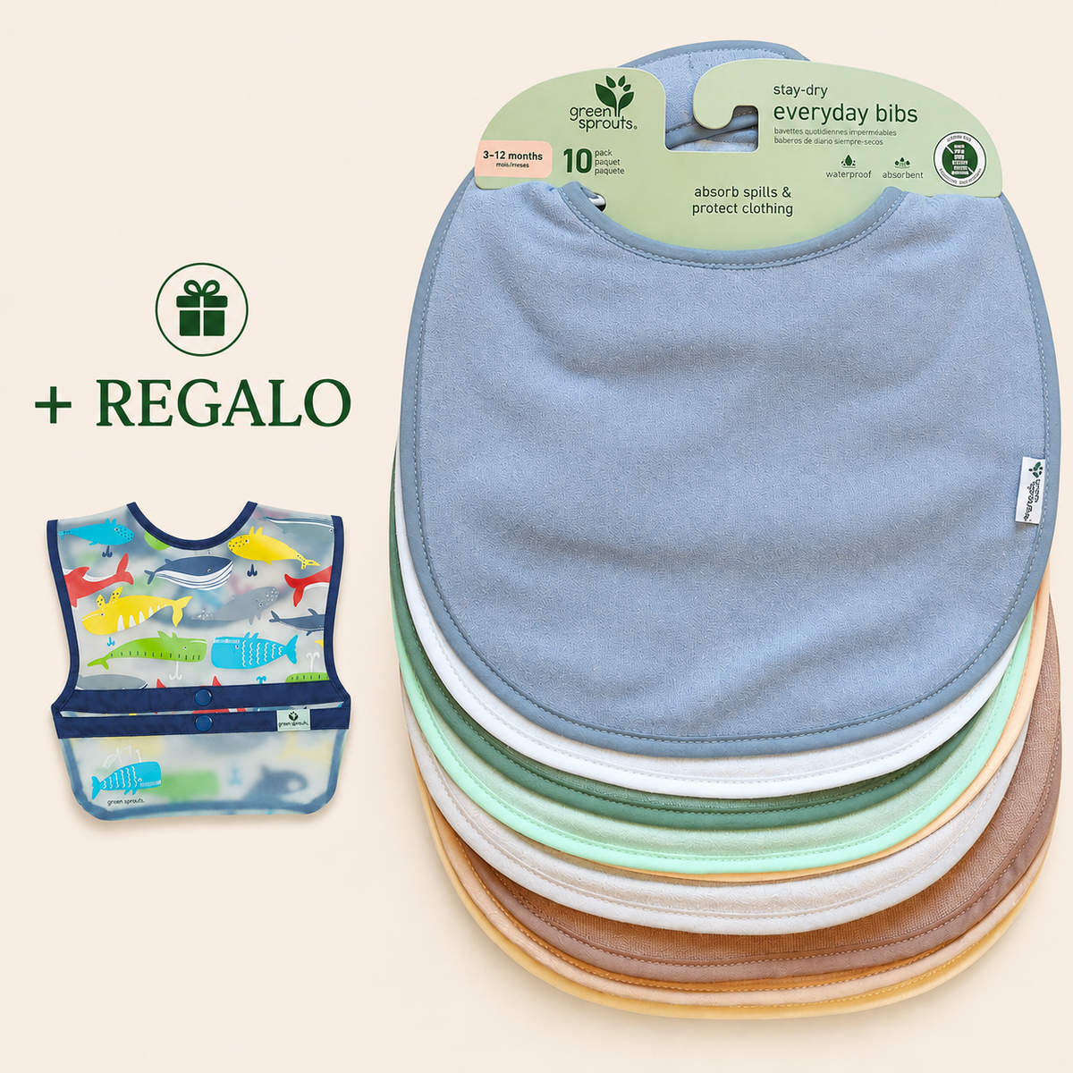 Pack 10 Baberos Triple Capa Mix Arándano Pastel (3-12m) + ¡¡REGALO!!