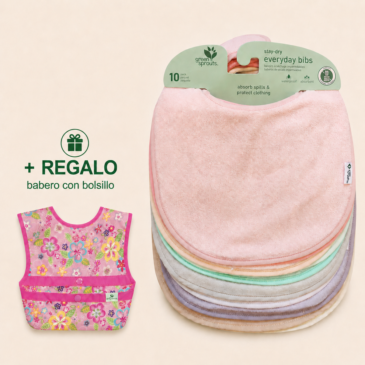 Pack 10 Baberos Impermeable Triple Capa Mix Rosa Pastel  (3-12m) + ¡¡REGALO!!