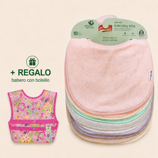 Pack 10 Baberos Impermeable Triple Capa Mix Rosa Pastel  (3-12m) + ¡¡REGALO!!