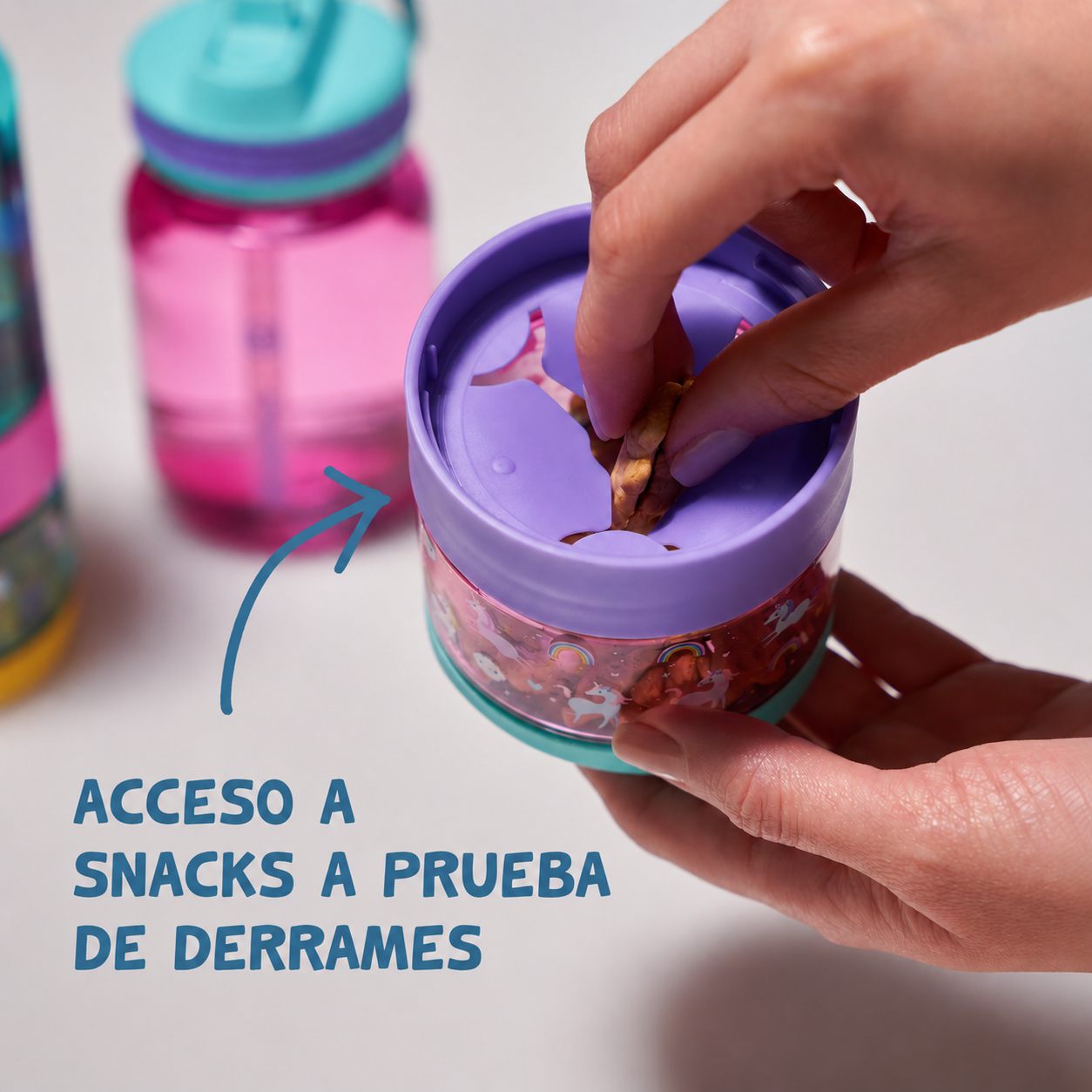 Botella Tritan™ 2 en 1 para Agua y Snacks Unicornios Thermoflask