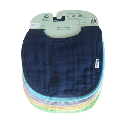 Pack 5 Baberos Muselina Algodón Orgánico Azul Green Sprouts (0-12m)