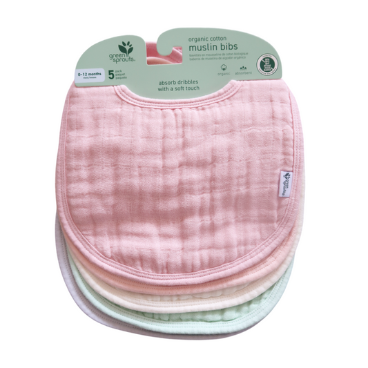 Pack 5 Baberos Muselina Algodón Orgánico Rosa Pastel Green Sprouts