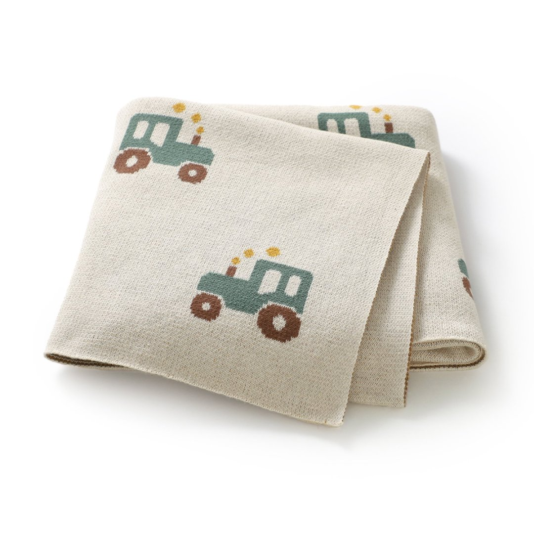 Manta Tejida 100% Algodón Tractores Beige