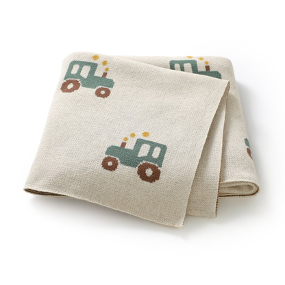 Manta Tejida 100% Algodón Tractores Beige